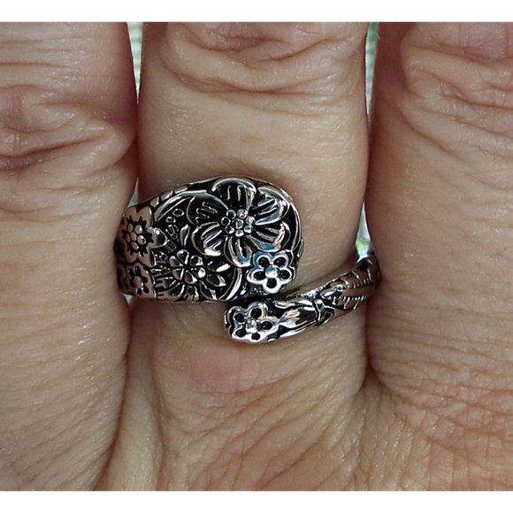 925 STERLING SILVER Cute Floral Spoon Ring - Picture 12 of 16